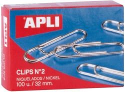 8730 CAJA 100 CLIPS NIQUELADOS 32 MM Nº2 APLI