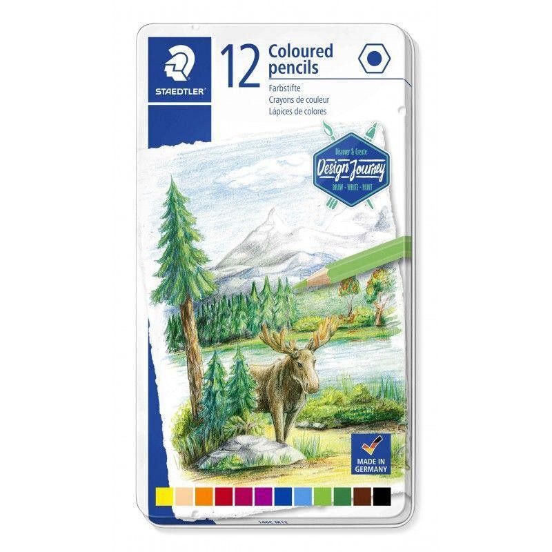 Caja de metal 12 lapices staedtler color 146c design journey
