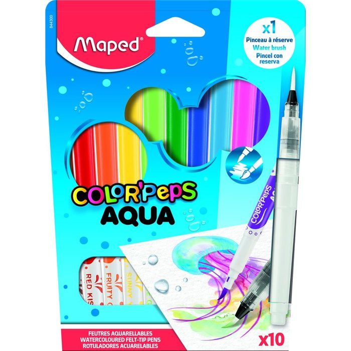 121127 10 ROTULADORES ACUARELABLES + PINCEL CON DEPOSITO MAPED