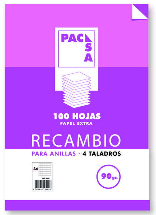 13140 RECAMBIO A4 4 ANILLAS 90 GRS. LISO PACSA