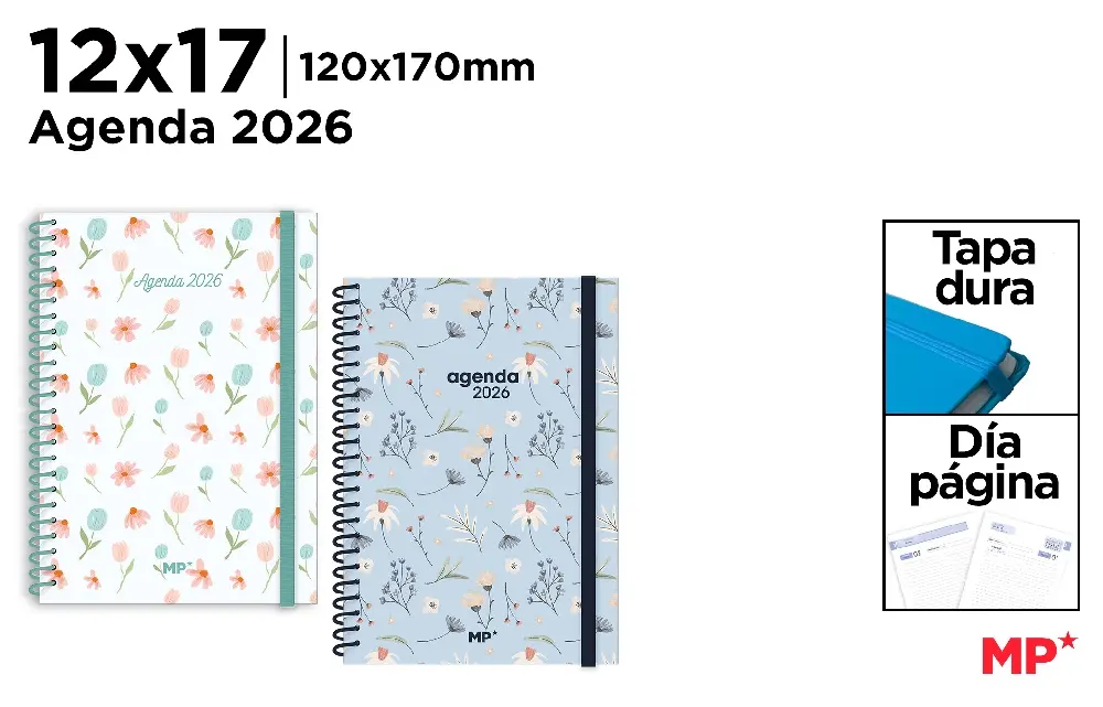122411 AGENGA 2026 12X17 DIA PAGINA ESPIRAL FLORES