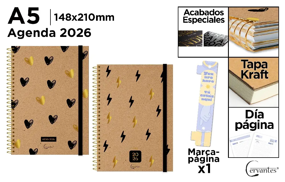122421 AGENGA 2026 A5 DIA PAGINA ESPIRAL TAPA DURA CORAZONES
